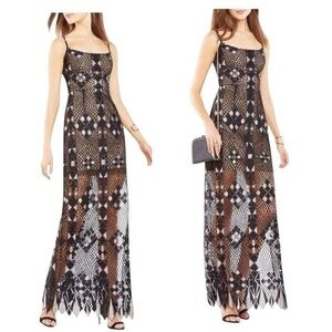 BCBGMAXAZRIA Geometric Lace Maxi New sz4 Evelina Bustier Dress Long/See Through